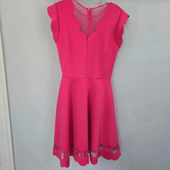 Ted Baker London Pink Sharlot Mesh Paneled Scallop Fit Flare Dress Size US 4 - Picture 3 of 9
